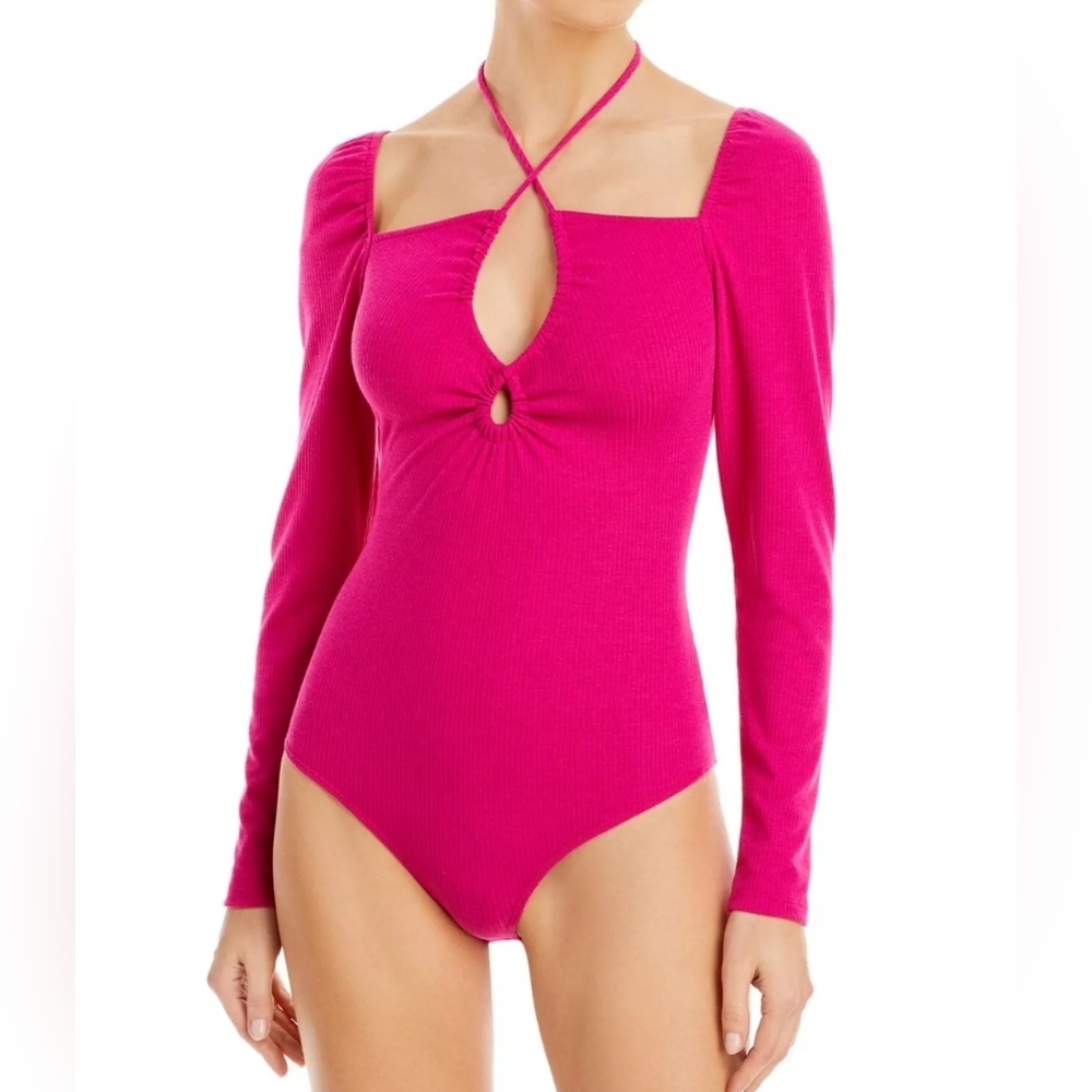 Aqua 100% Bloomingdales bodysuit / long sleeves / M / square neck / soft stretch